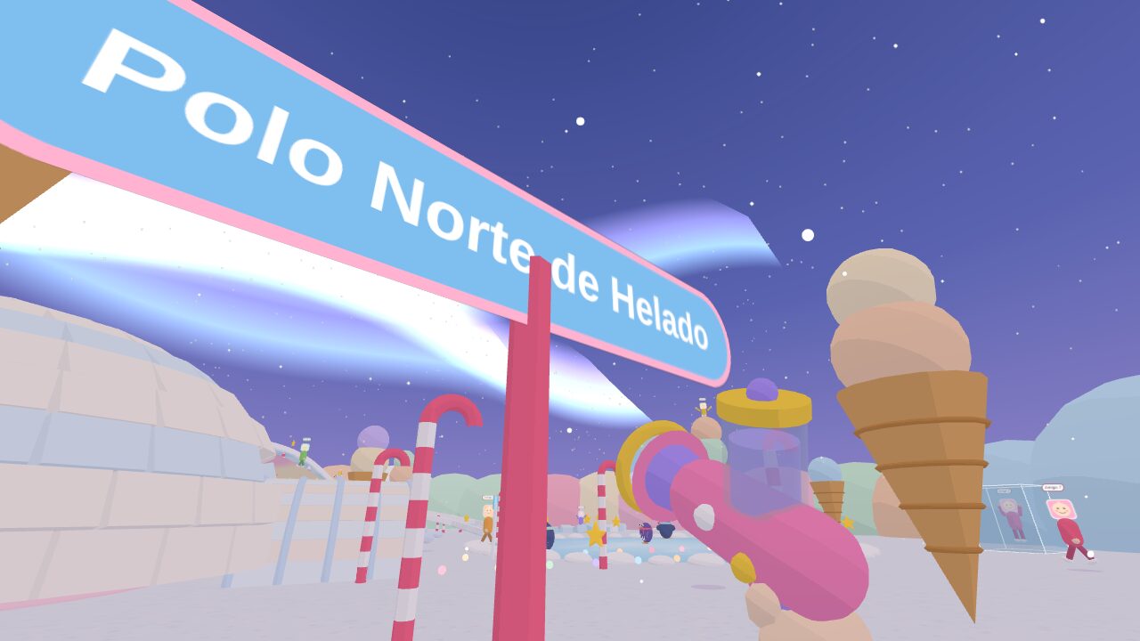 El Polo Norte de Helado con la aurora boreal y bastones de caramelo