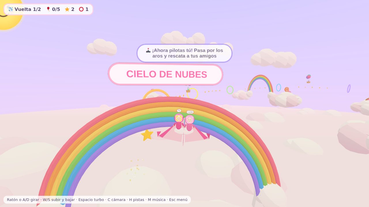 The paper plane flying under the rainbow arch of Cloud Sky
